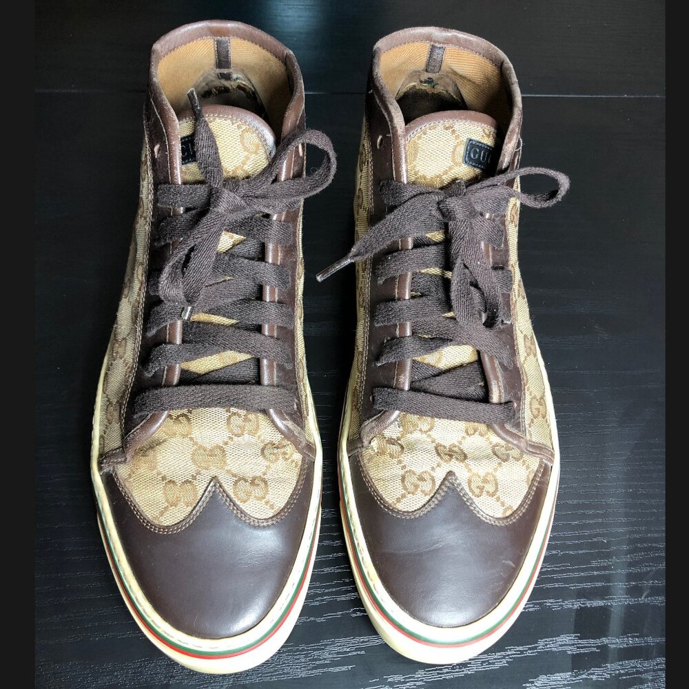 Gucci GG Wingtip Canvas High Top Sneakers Beige Brown 163236 9G Men’s US 10 - Picture 5 of 11
